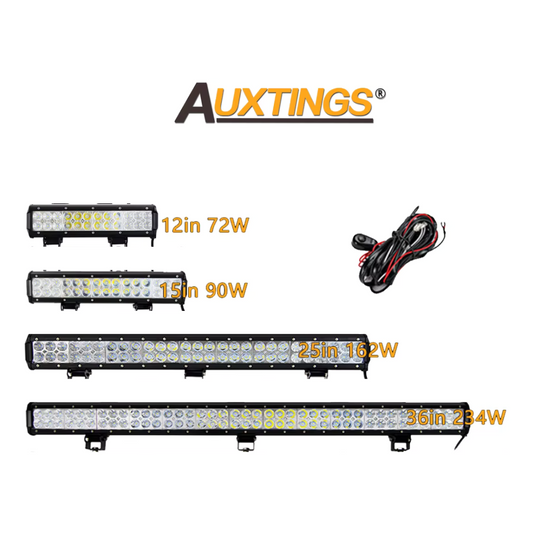 Auxtings – barre lumineuse 12-24V 12/15/25/36 pouces+ kit electrique